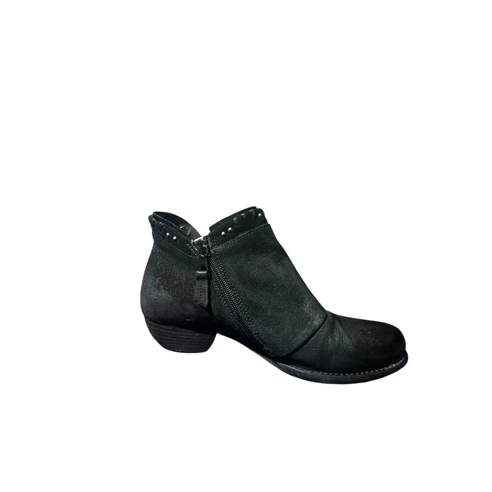 Miz Mooz Lacie Ankle Black Boots Womens 8 EU 38 Black Leather Side Zip Scrunched
